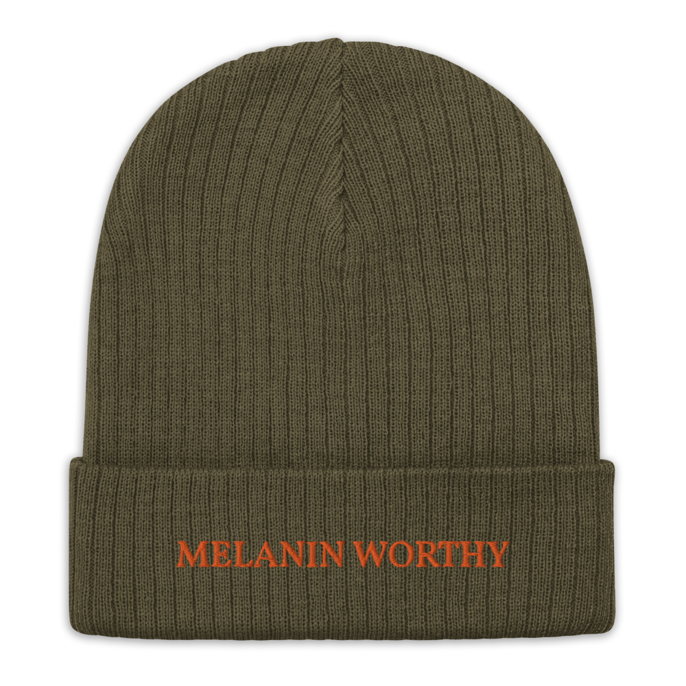 MELANIN WORHTY (ORANGE) ECO FRIENDLY cuffed beanie (OLIVE GREEN)