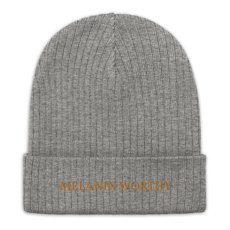 MELANIN WORHTY (OLD GOLD) ECO FRIENDLY cuffed beanie (LIGHT GREY MELANGE)