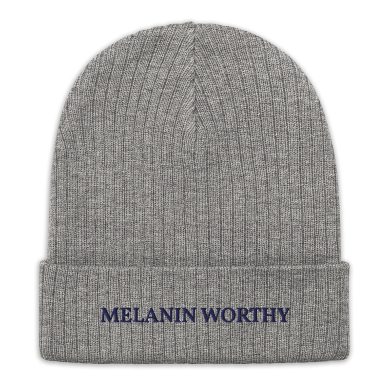 MELANIN WORHTY (NAVY BLUE) ECO FRIENDLY cuffed beanie (LIGHT GREY MELANGE)