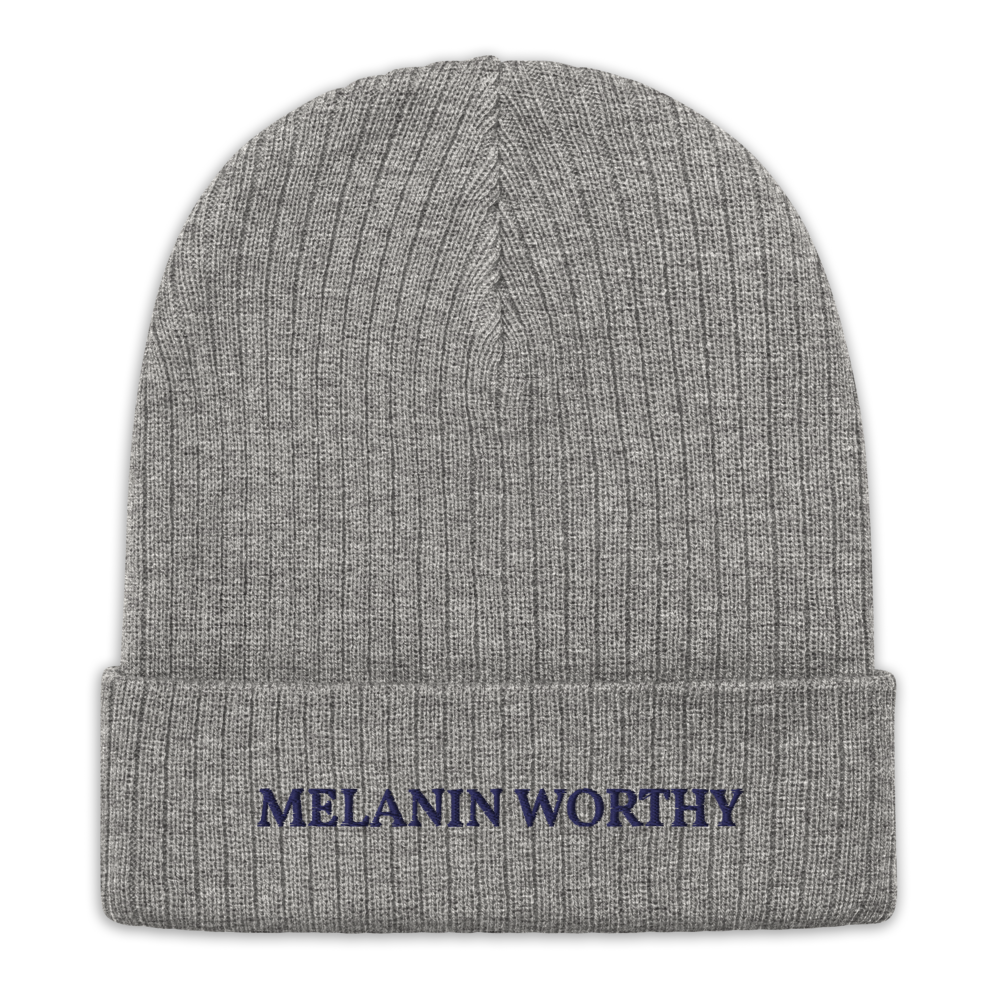 MELANIN WORHTY (NAVY BLUE) ECO FRIENDLY cuffed beanie (LIGHT GREY MELANGE)