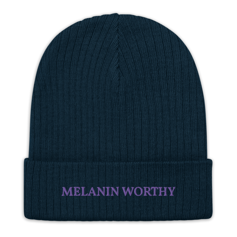 MELANIN WORHTY (PURPLE) ECO FRIENDLY cuffed beanie (NAVY BLUE)