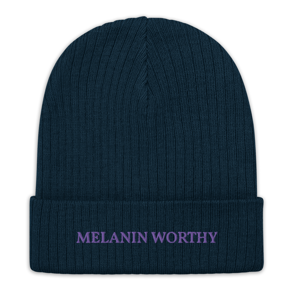 MELANIN WORHTY (PURPLE) ECO FRIENDLY cuffed beanie (NAVY BLUE)