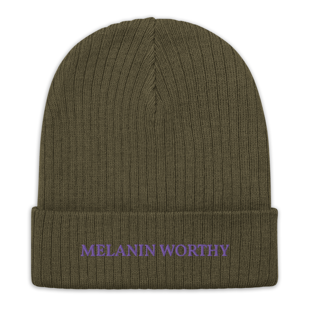 MELANIN WORHTY (PURPLE) ECO FRIENDLY cuffed beanie (OLIVE GREEN)