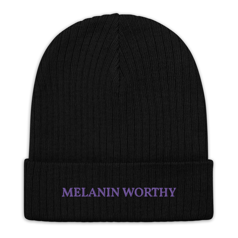 MELANIN WORHTY (PURPLE) ECO FRIENDLY cuffed beanie (OLIVE GREEN), Color: Black