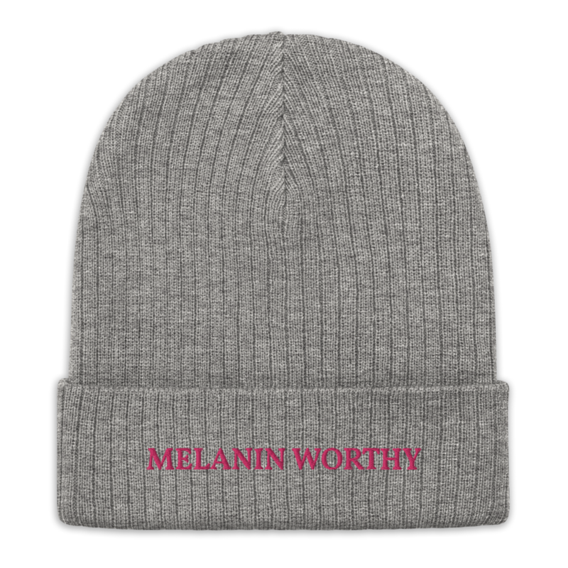 MELANIN WORHTY (PINK) ECO FRIENDLY cuffed beanie (LIGHT GREY MELANGE)
