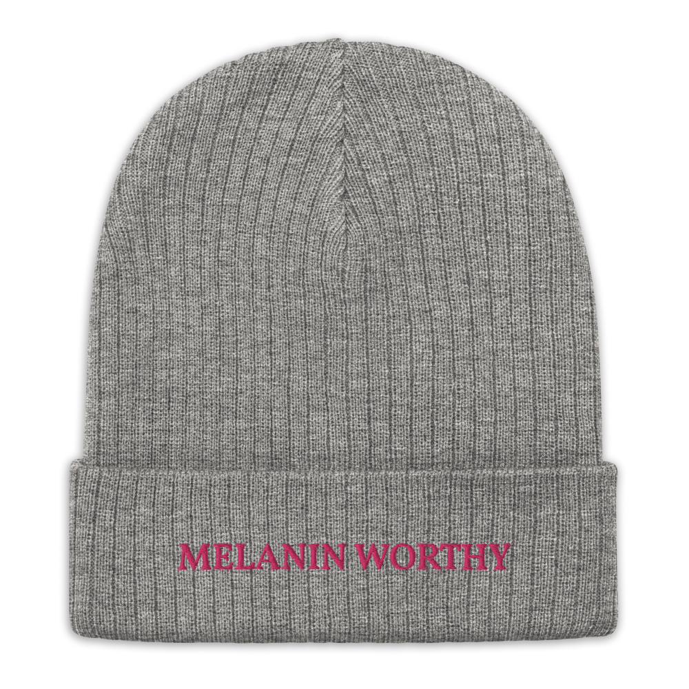 MELANIN WORHTY (PINK) ECO FRIENDLY cuffed beanie (LIGHT GREY MELANGE)