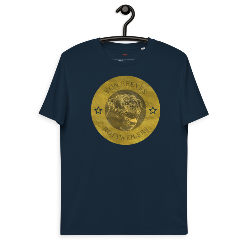 VON REEVES COIN OF THOR (GOLD) Unisex organic cotton t-shirt (FRENCH NAVY BLUE)