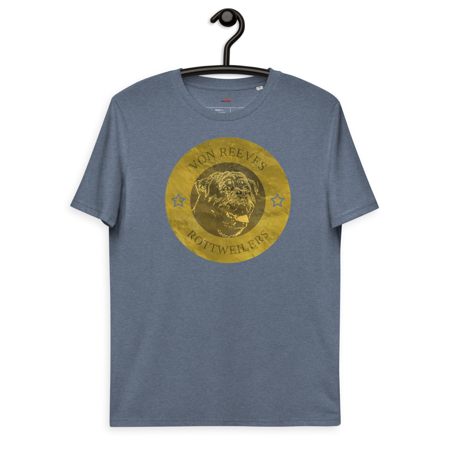 VON REEVES COIN OF THOR (GOLD) Unisex organic cotton t-shirt (DARK HEATHER BLUE)