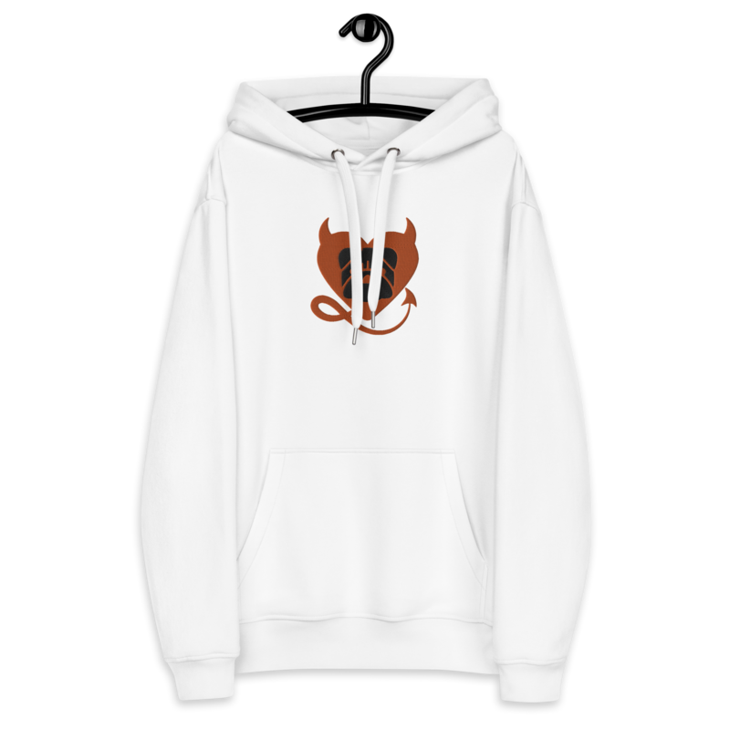 BULLYCRUSH (ORANGE/BLACK) EMBROIDERED Premium UNISEX eco hoodie (WHITE)