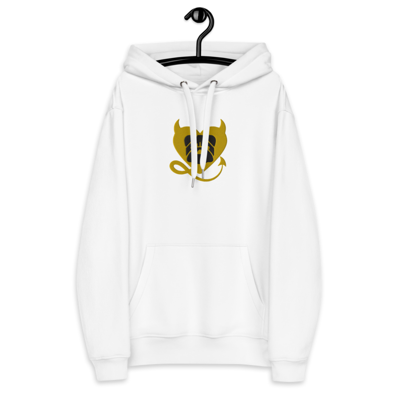 BULLYCRUSH (YELLOW/BLACK) EMBROIDERED Premium UNISEX eco hoodie (WHITE)