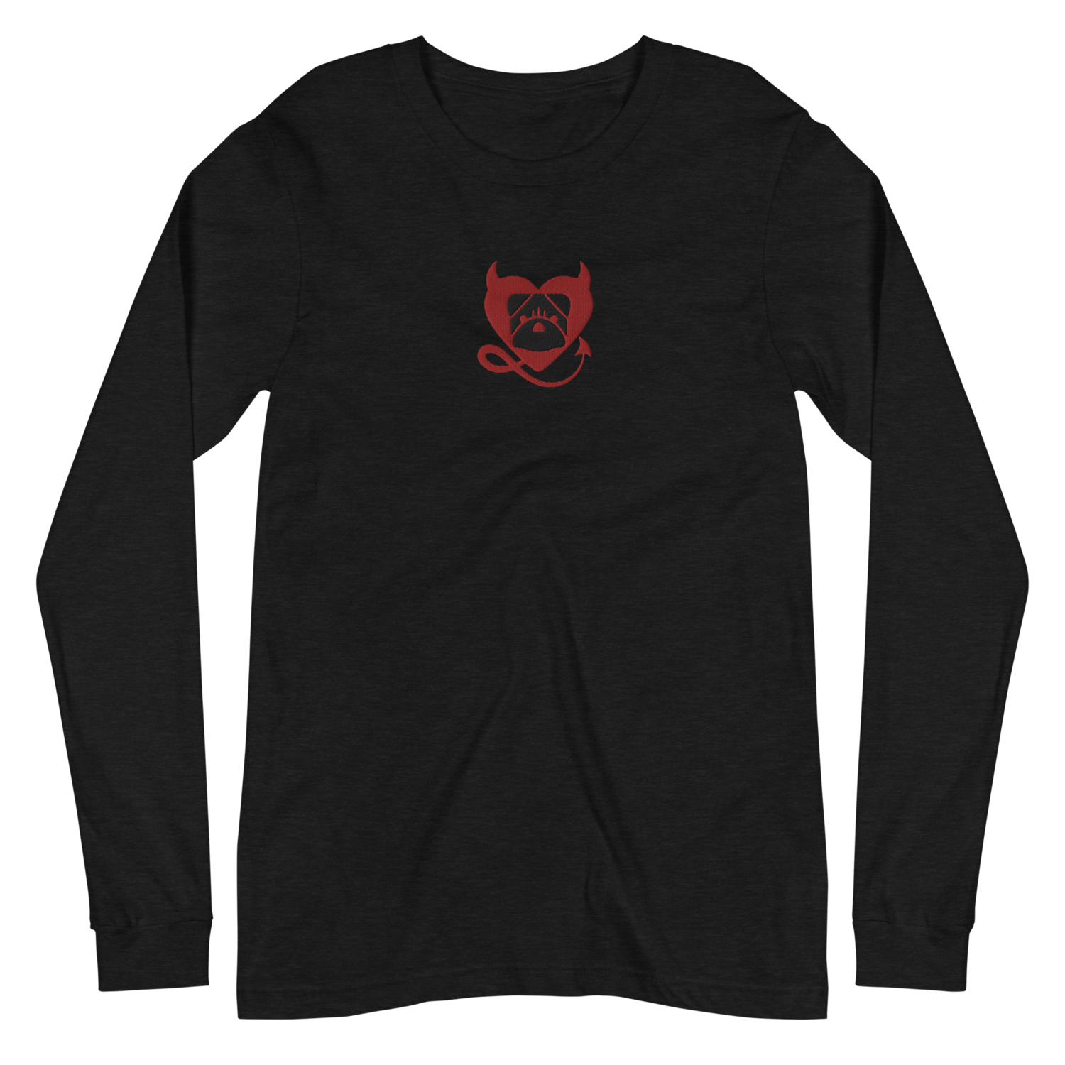 BULLYCRUSH (RED/BLACK) EMBROIDERED Unisex Long Sleeve Tee, Color: Black Heather, Size: XS