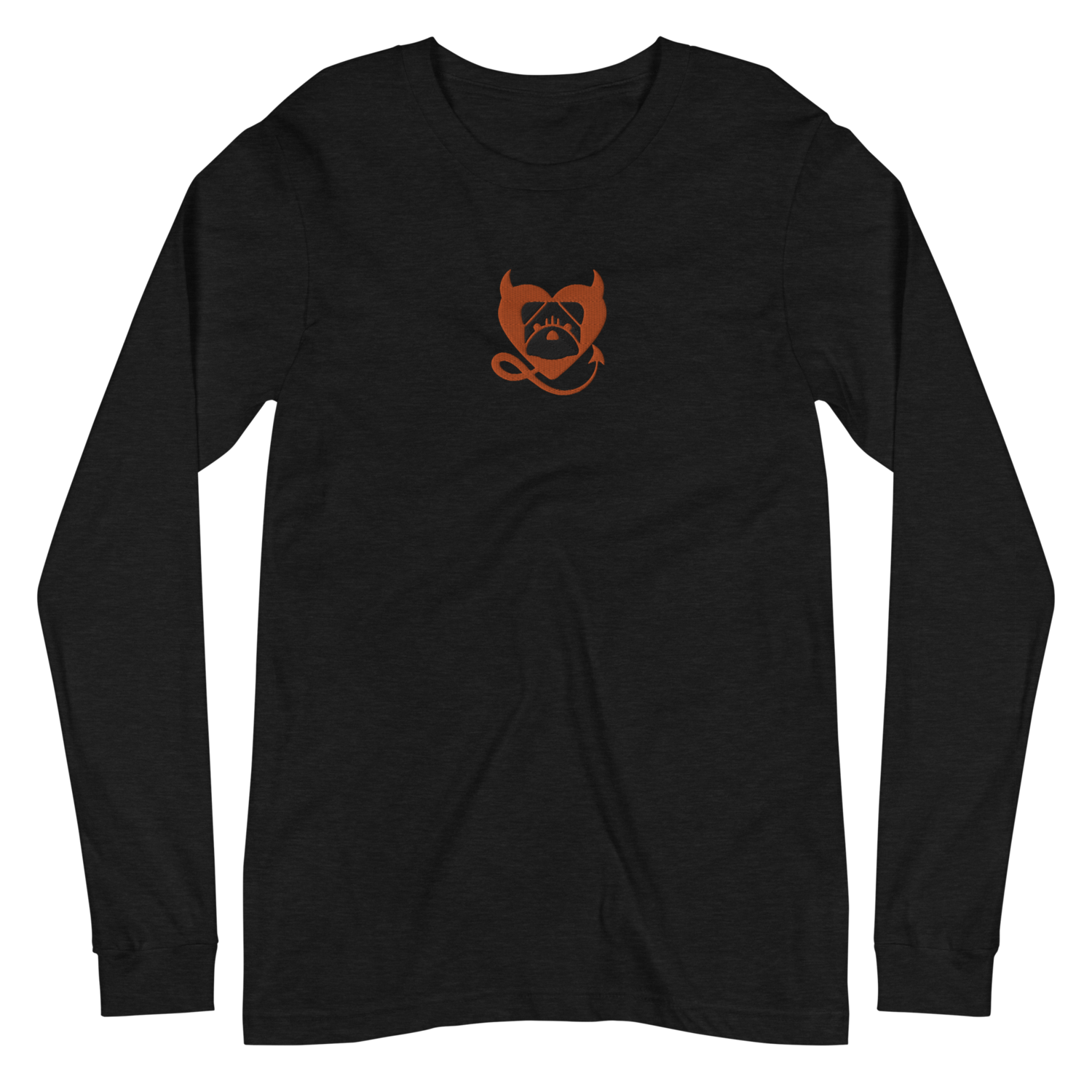 BULLYCRUSH (ORANGE/BLACK) EMBROIDERED Unisex Long Sleeve Tee, Color: Black Heather, Size: XS