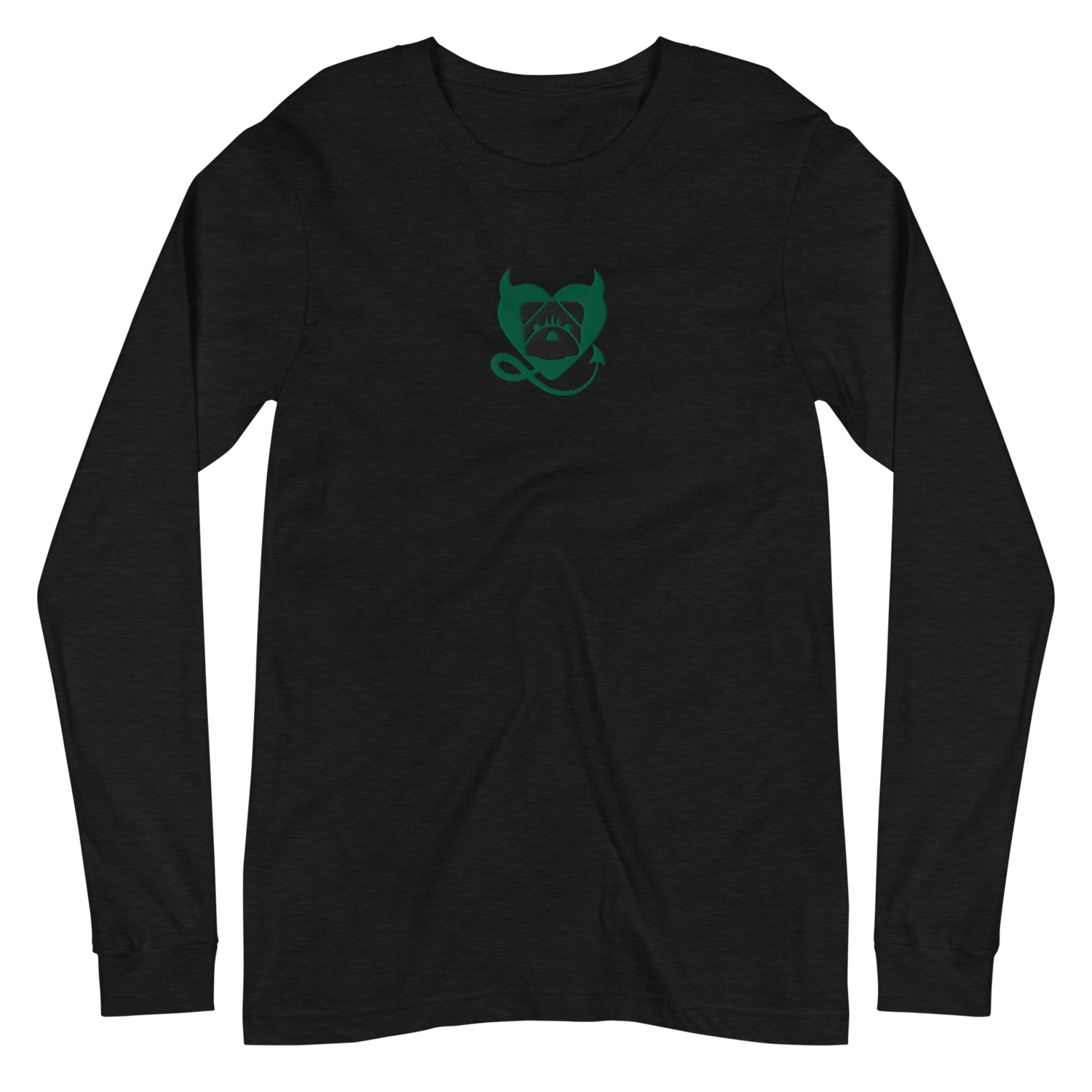BULLYCRUSH (GREEN/BLACK) EMBROIDERED Unisex Long Sleeve Tee, Color: Black Heather, Size: XS
