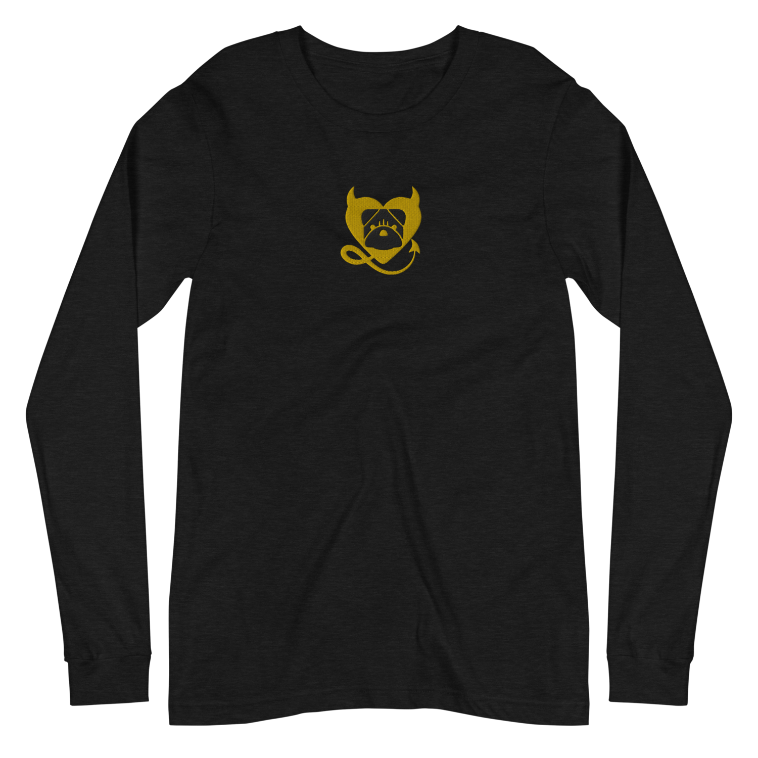 BULLYCRUSH (YELLOW/BLACK) EMBROIDERED Unisex Long Sleeve Tee, Color: Black Heather, Size: XS