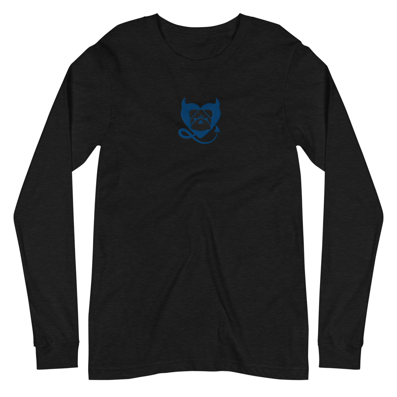 BULLYCRUSH (BLUE/BLACK) EMBROIDERED Unisex Long Sleeve Tee, Color: Black Heather, Size: XS