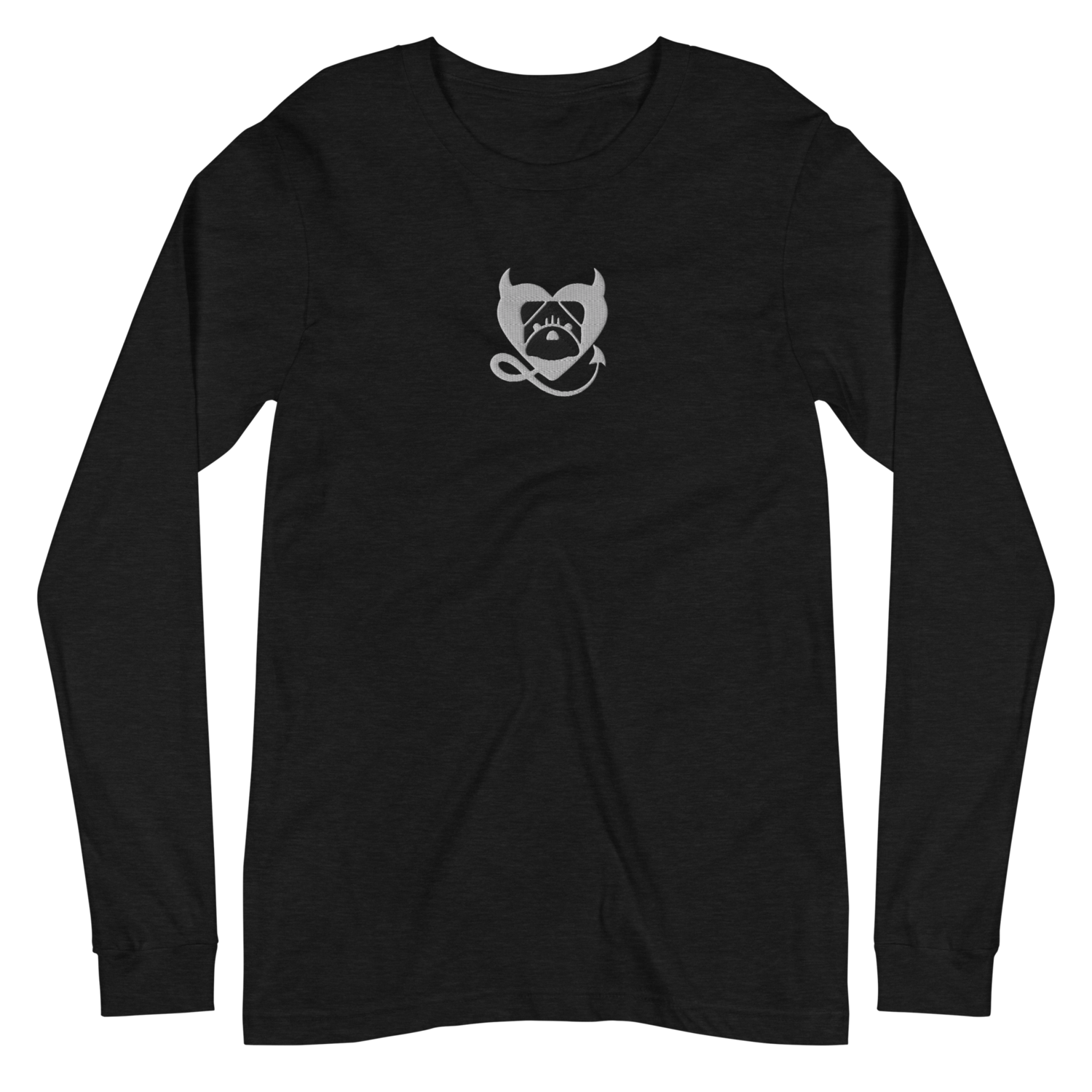 BULLYCRUSH (WHITE/BLACK) EMBROIDERED Unisex Long Sleeve Tee, Color: Black Heather, Size: XS