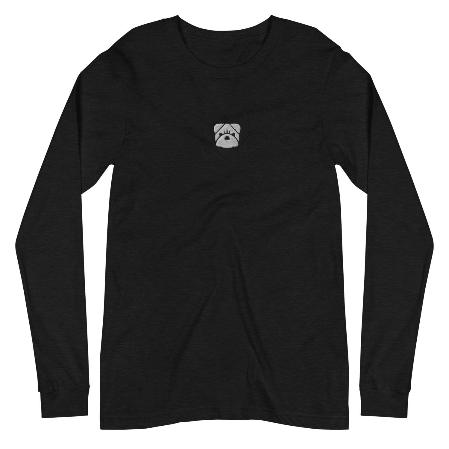 BULLYCRUSH (BLACK/WHITE) EMBROIDERED Unisex Long Sleeve Tee, Color: Black Heather, Size: XS