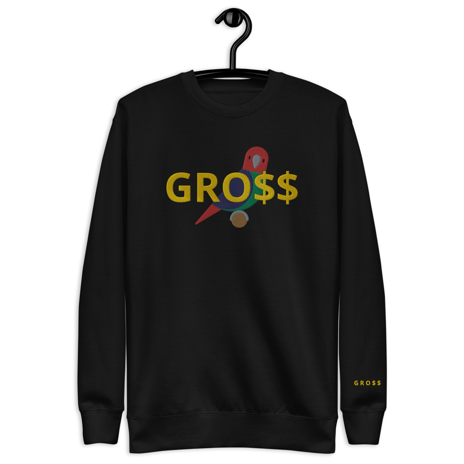 GRO$$ CLASSIC (YELLOW GOLD) SITTING PARROT (RED/GREEN/BLUE) Unisex Premium Sweatshirt