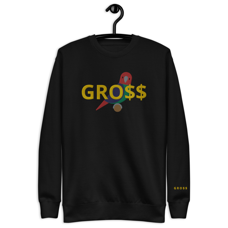 GRO$$ CLASSIC (YELLOW GOLD) SITTING PARROT (RED/GREEN/BLUE) Unisex Premium Sweatshirt