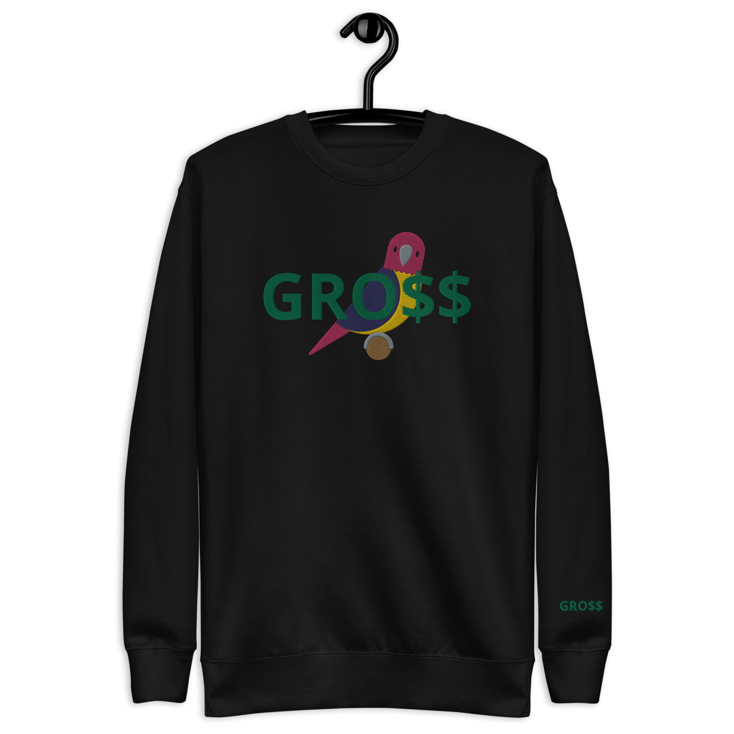 GRO$$ CLASSIC (KELLY GREEN) SITTING PARROT (PINK/BLUE/YELLOW)  Unisex Premium Sweatshirt