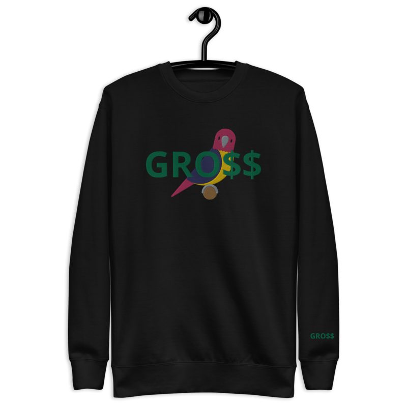 GRO$$ CLASSIC (KELLY GREEN) SITTING PARROT (PINK/BLUE/YELLOW)  Unisex Premium Sweatshirt