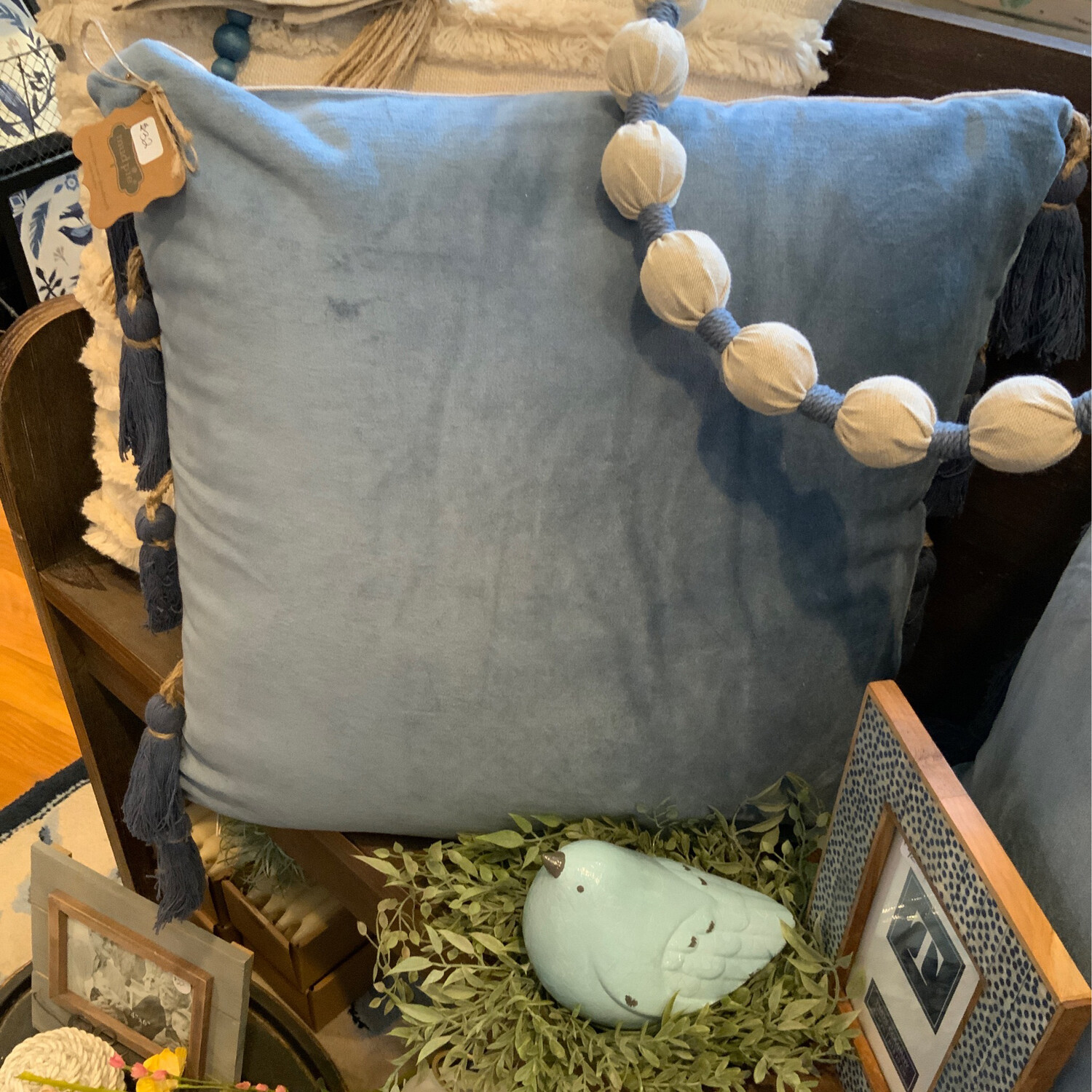 Blue Velvet Tassel Pillow