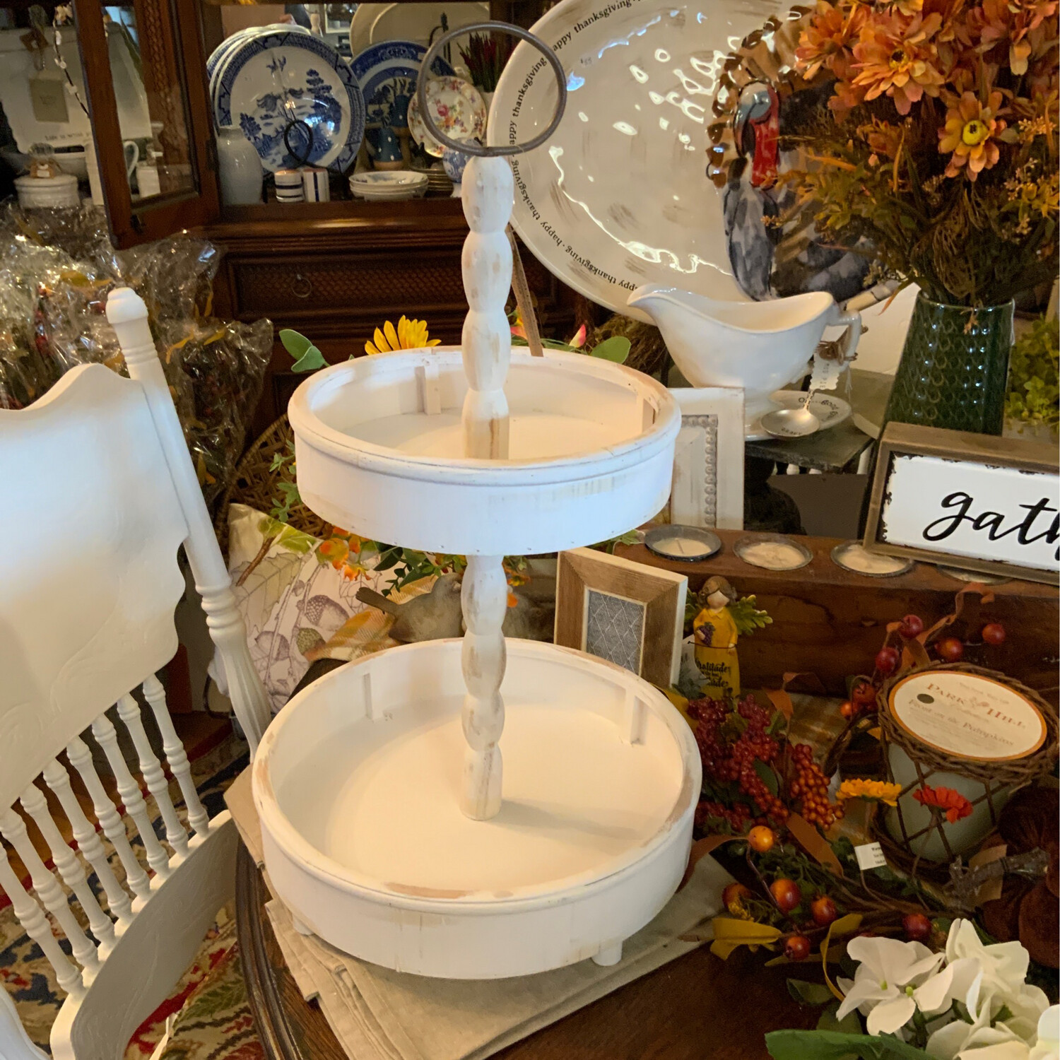 Wooden White Two Tier Stand