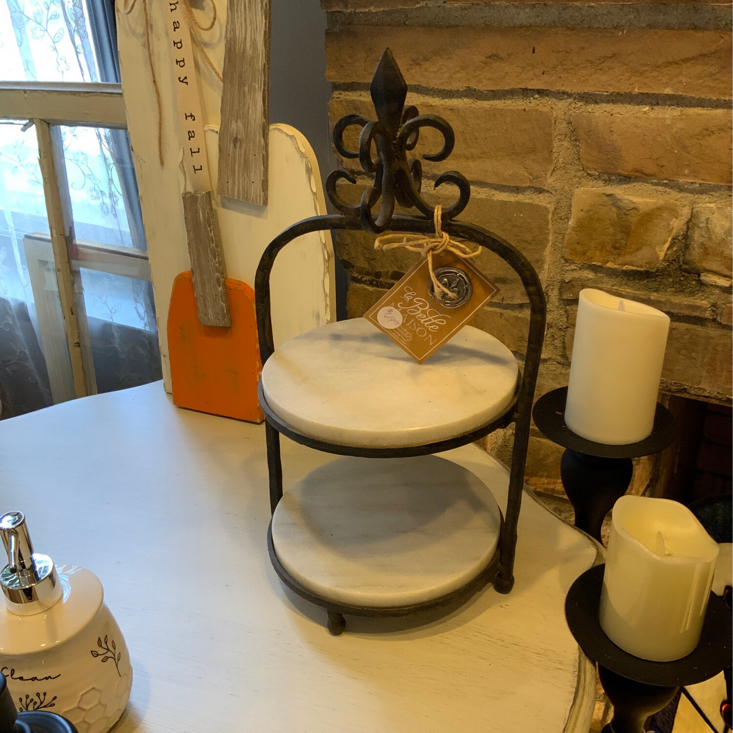 Marble And Iron Two Tier Stand