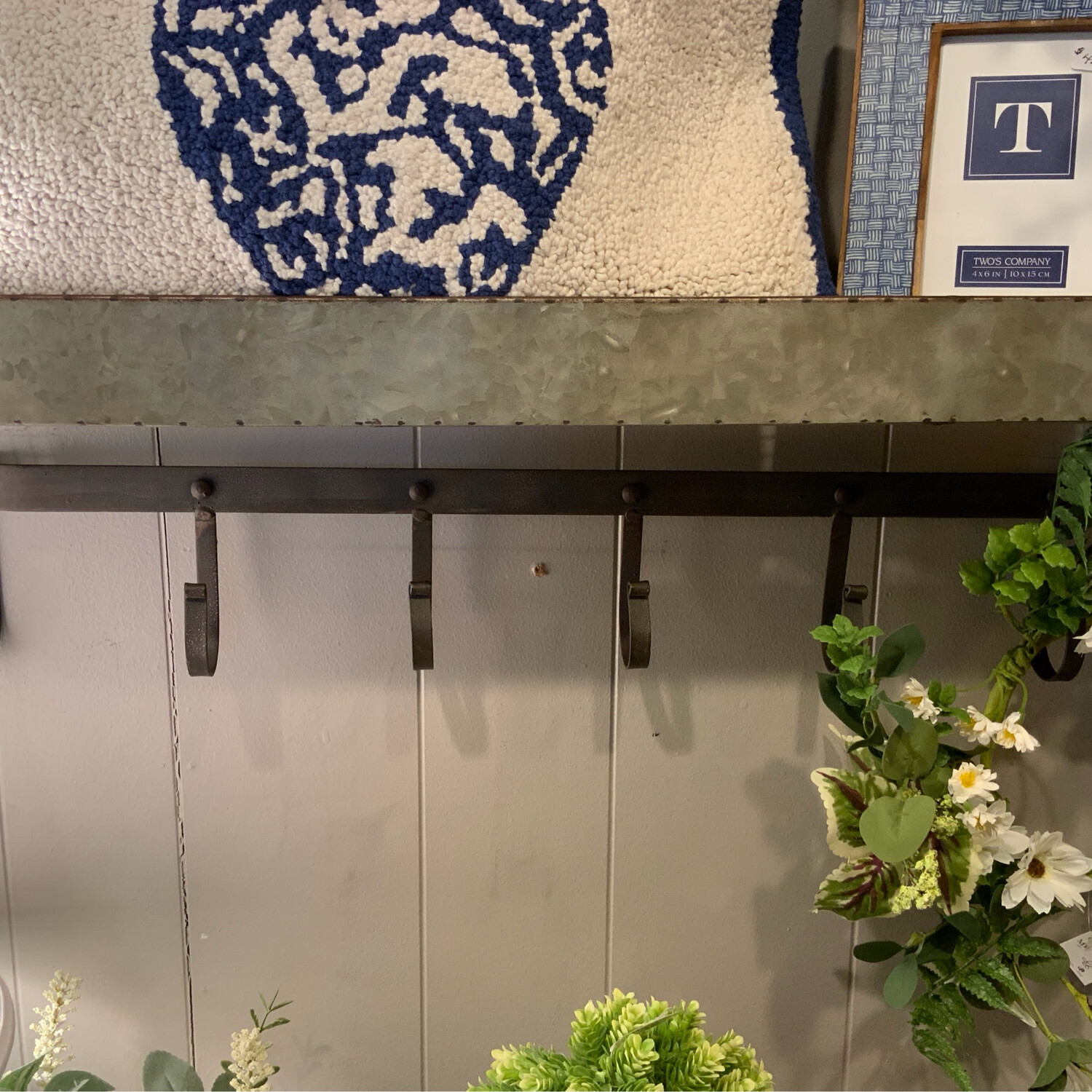 Metal Wall Shelf With Hooks