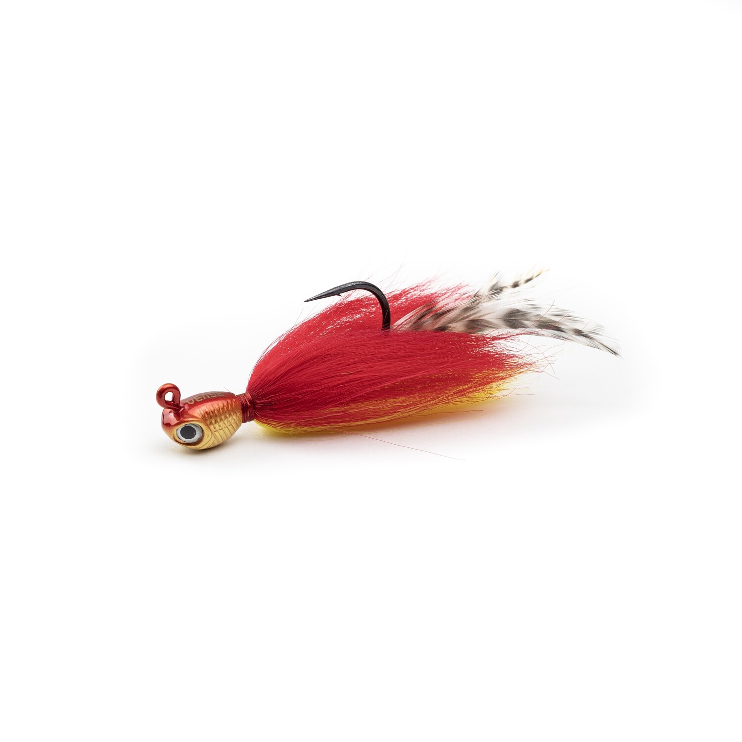 Rooster Bucktail Rattle Jig 1oz, COLOR: MELAO RED/YELLOW
