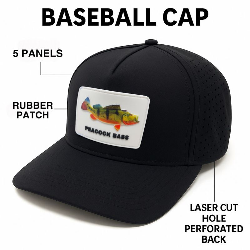 Snapback Cap Rubber Patch Peacock bass " WATERPROOF"
