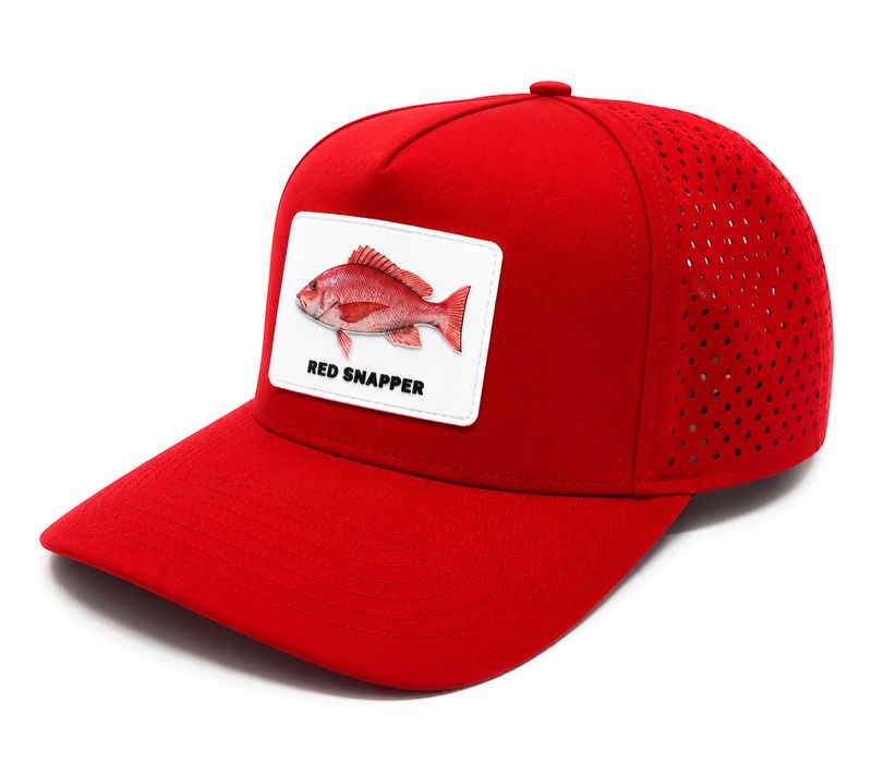 Snapback Cap Rubber Patch Red Snapper Snapback Cap Rubber Patch Red Snapper " WATERPROOF"