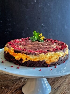 Chocolate swirl cheesecake with raspberries (large, serves 12)