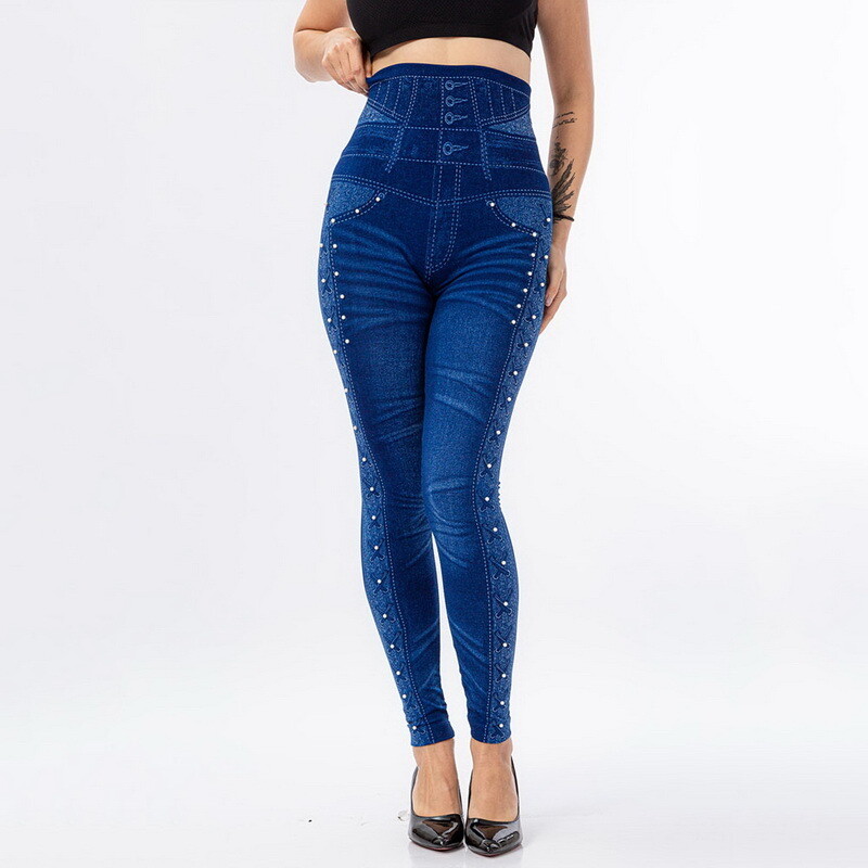 Fitness Blue Jeans Print Leggings