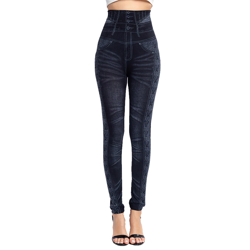 Black Jeans Print Leggings with tie design on side