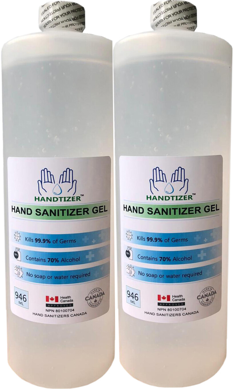 Hand Sanitizer Gel, 70 Alcohol, Made in Canada 2 x 946 ML Bottles. In