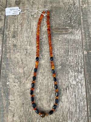 handmade amber onyx bronzite necklace