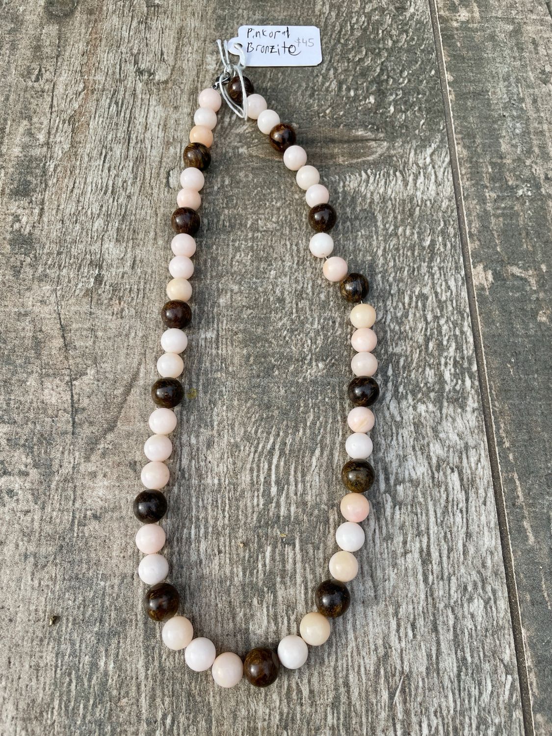 handmade bronzite pink opal necklace