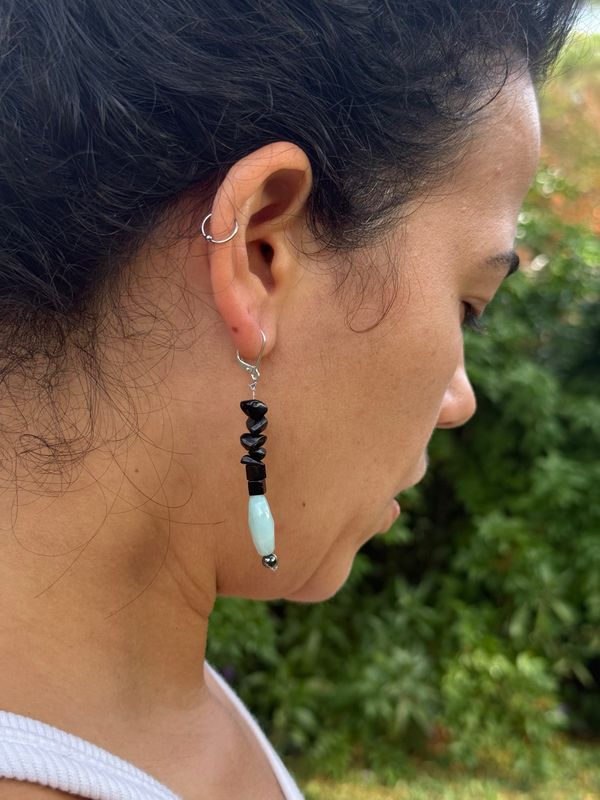 handmade black tourm amazon earrings