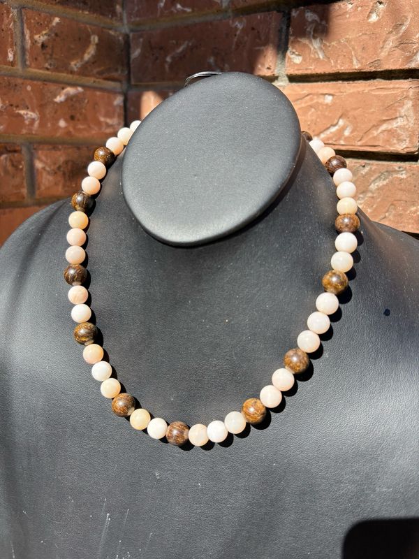 handmade bronzite pink opal necklace