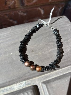 Handmade Black Tourmaline And Brown Pearl Bracelet Handmade Black Tourmaline And Brown Pearl Bracelet