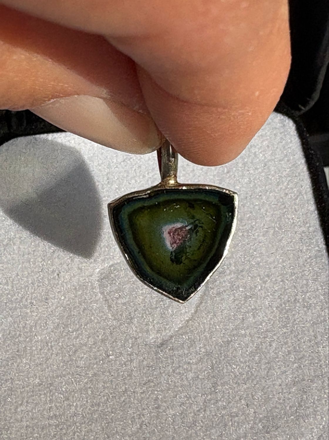 handmade 4.5ct tourmaline slice 14k w gold pendant