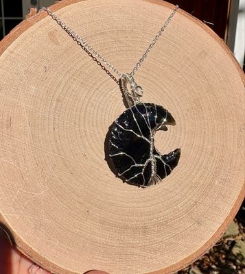 black obsidian moon tree of life necklace 1 1/2in