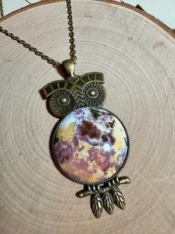 Owl Crystal Cabochon Necklace