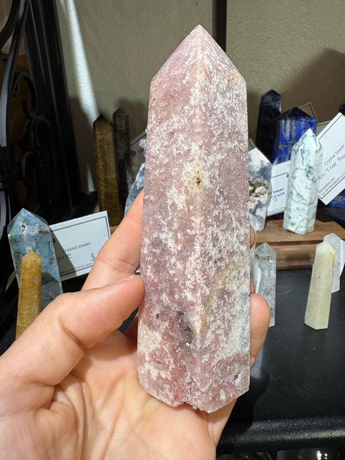 Pink Calcite crystal tower 5 1/4in