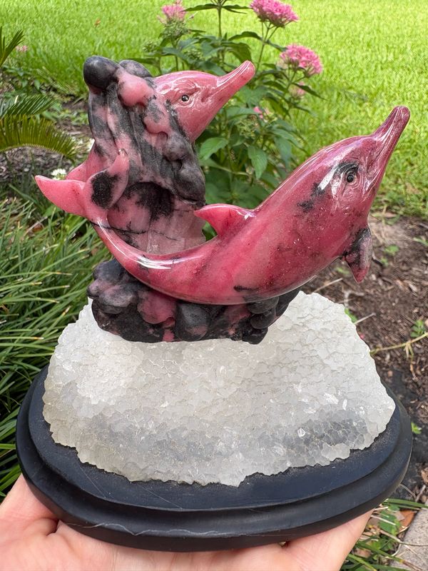 Dolphins above white waves in Rhodonite & matrix 5.5 Dolphins above white waves in Rhodonite & matrix 5.5"