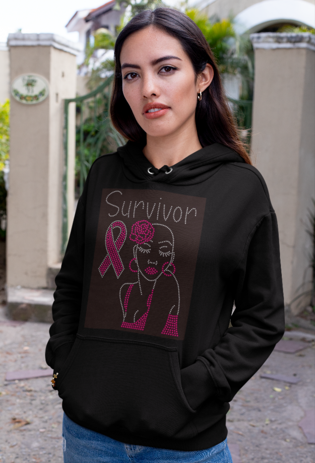 Breast Cancer Survivor Rhinestone Hoodie