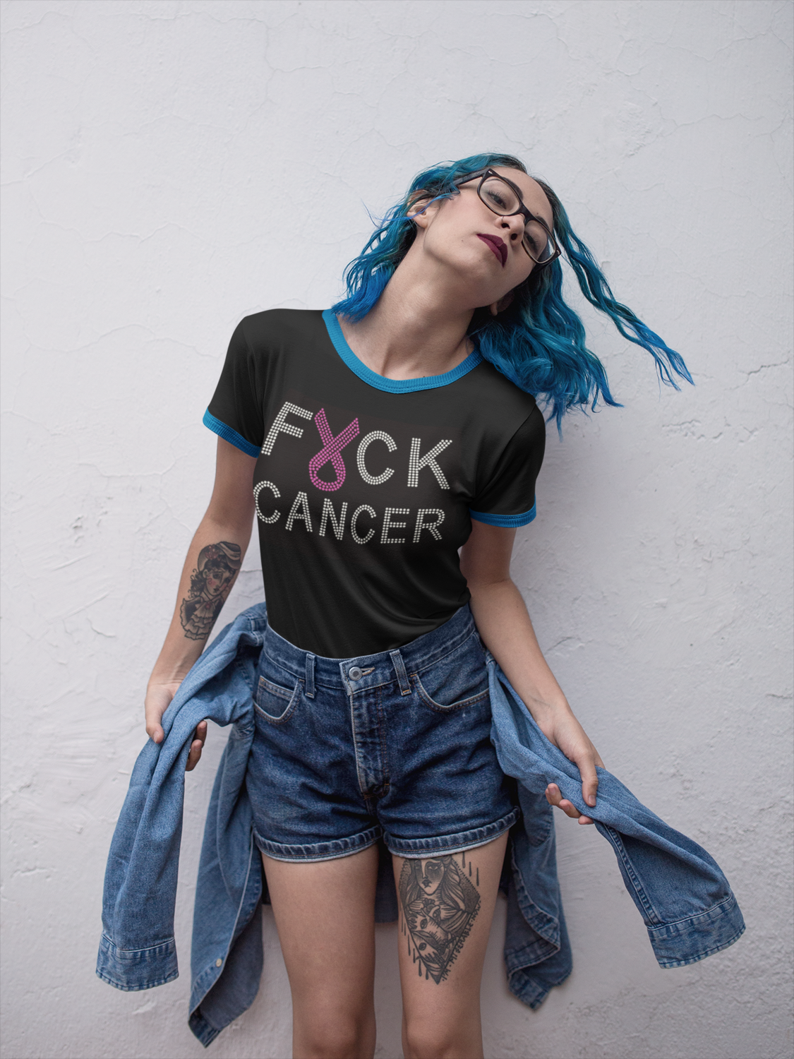 Breast Cancer Fuck Cancer Rhinestone  TShirt