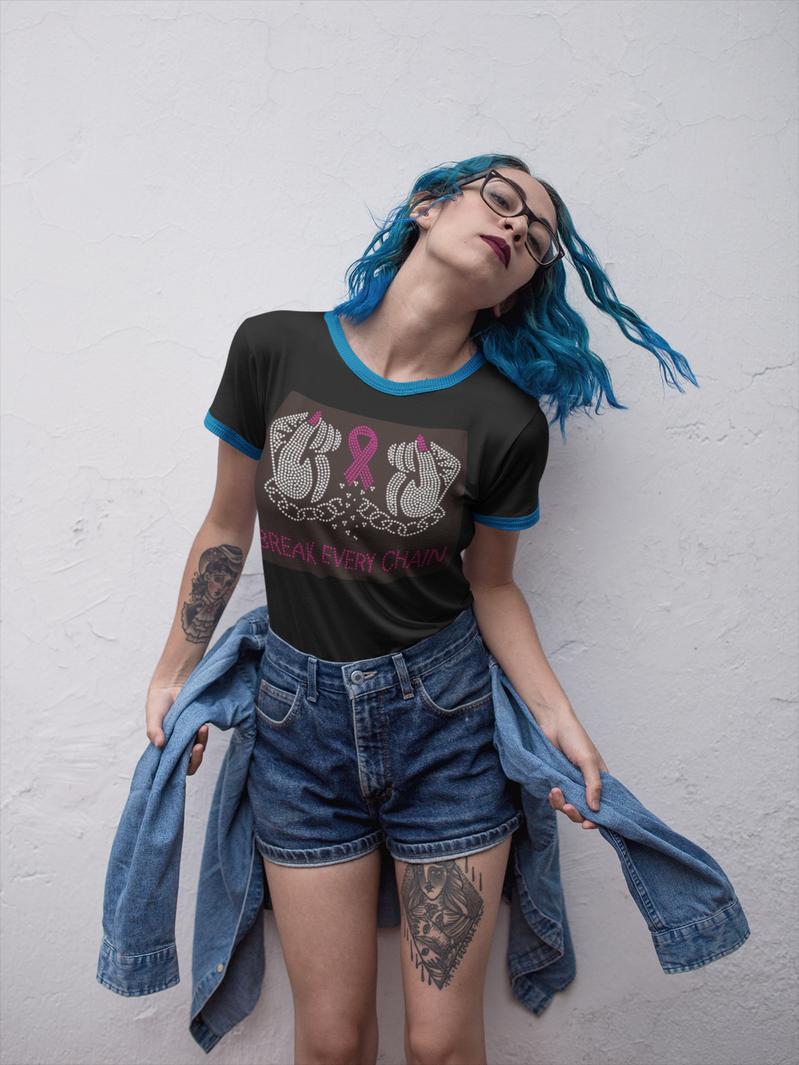 Breast Cancer Break Every Chain Rhinestone TShirt
