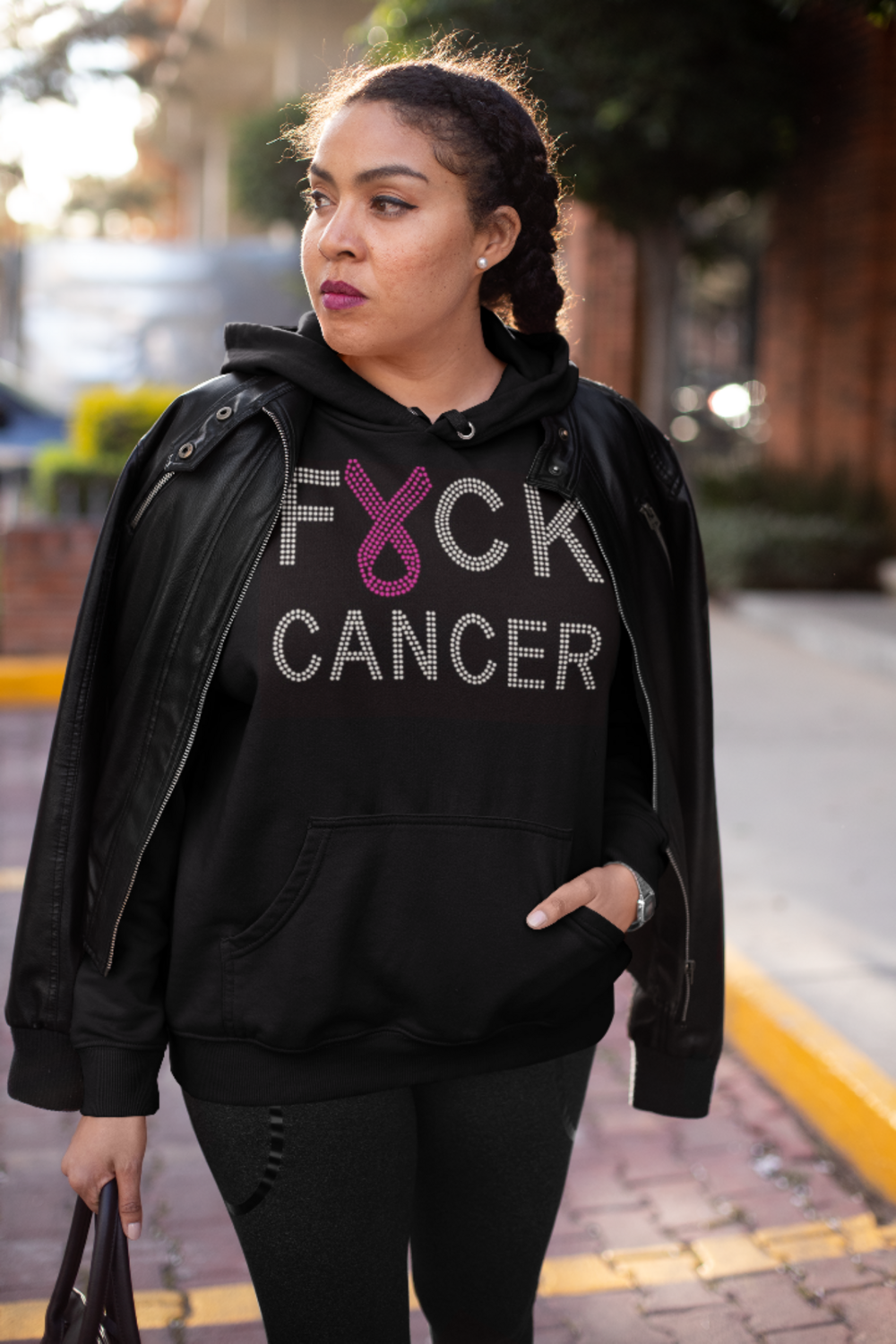 Breast Cancer Fuck Cancer Rhinestone Hoodie